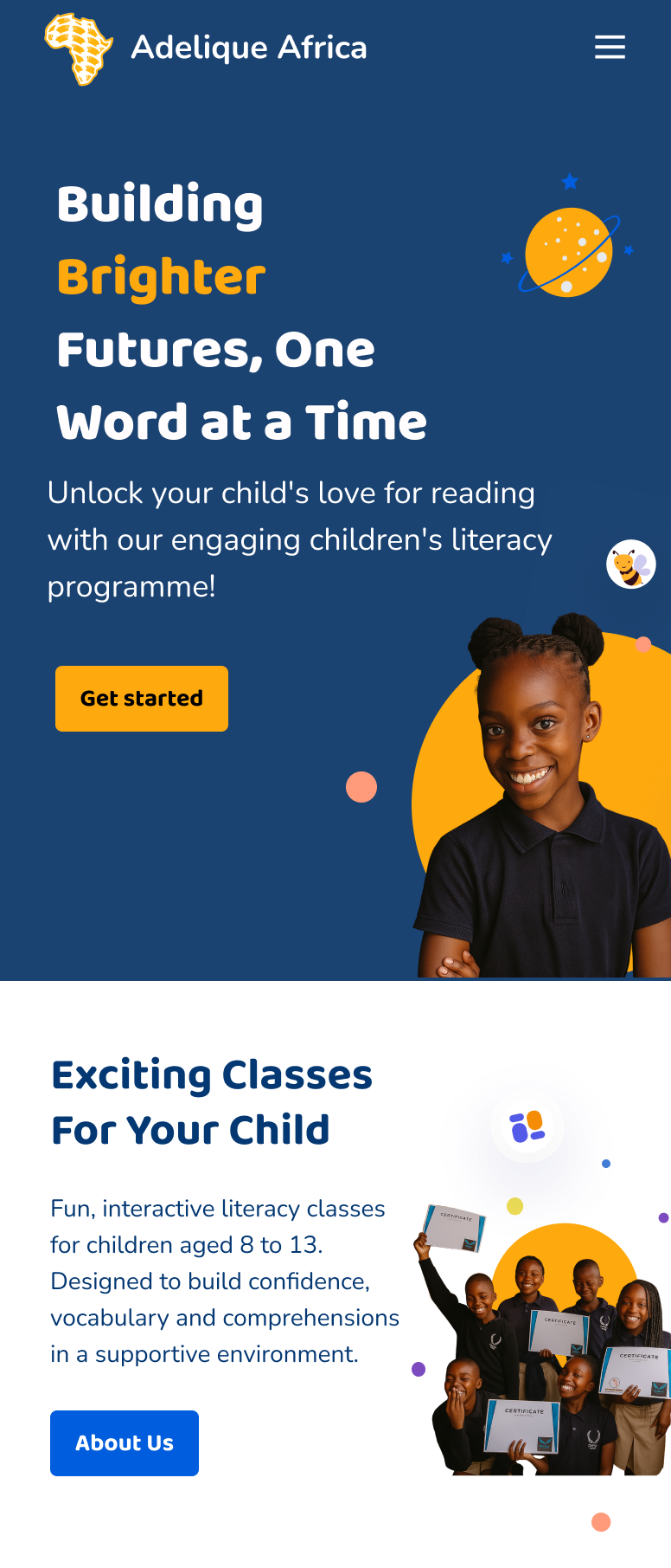 Adelique Africa mobile homepage